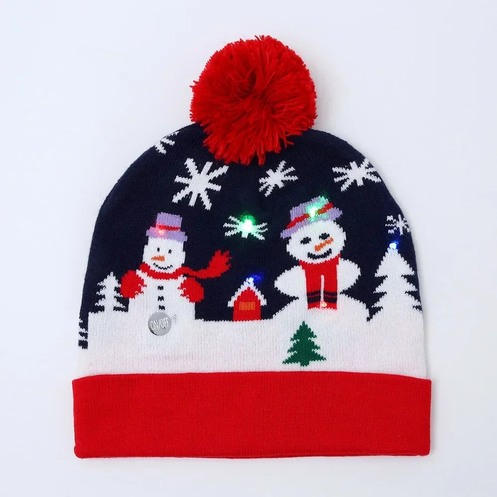 LED Christmas Knitted Hat Light Up Xmas Beanie Cap Unisex Winter Beanie Sweater Hat with Colorful LEDs for Christmas New Yea