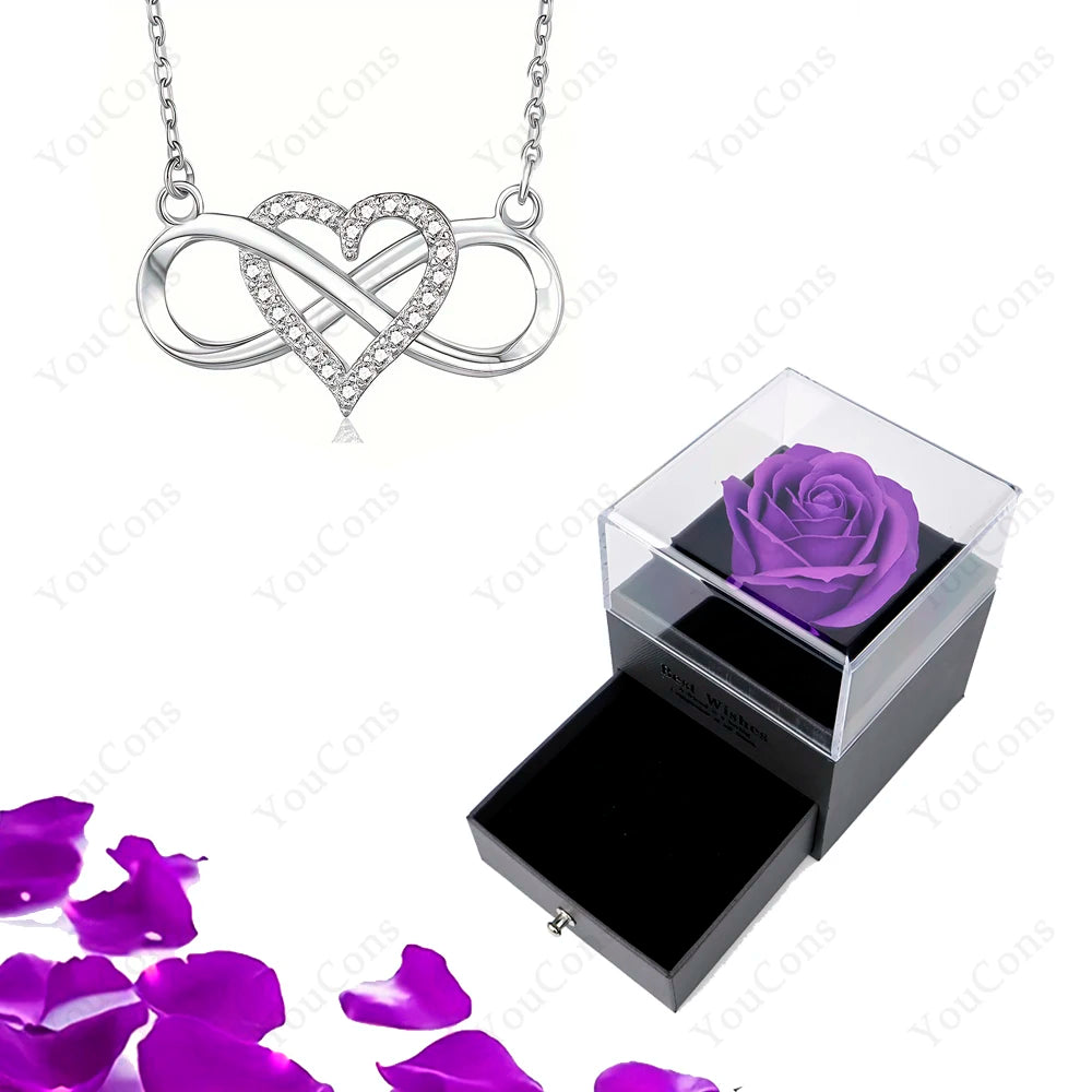 Luxury Heart Pendant Necklaces With Rose Gift Box For Women Christmas Valentine Girlfriend Romantic Trendy Wedding Jewelry
