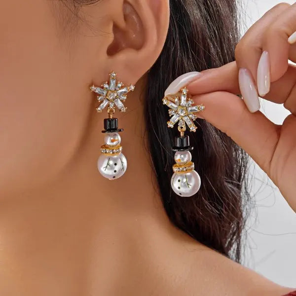 Merry Christmas Pearl Flower Star Bell Long Tassel Dangle Earrings for Women Shiny Crystal Zircon Snowflake Earring Girl Jewelry