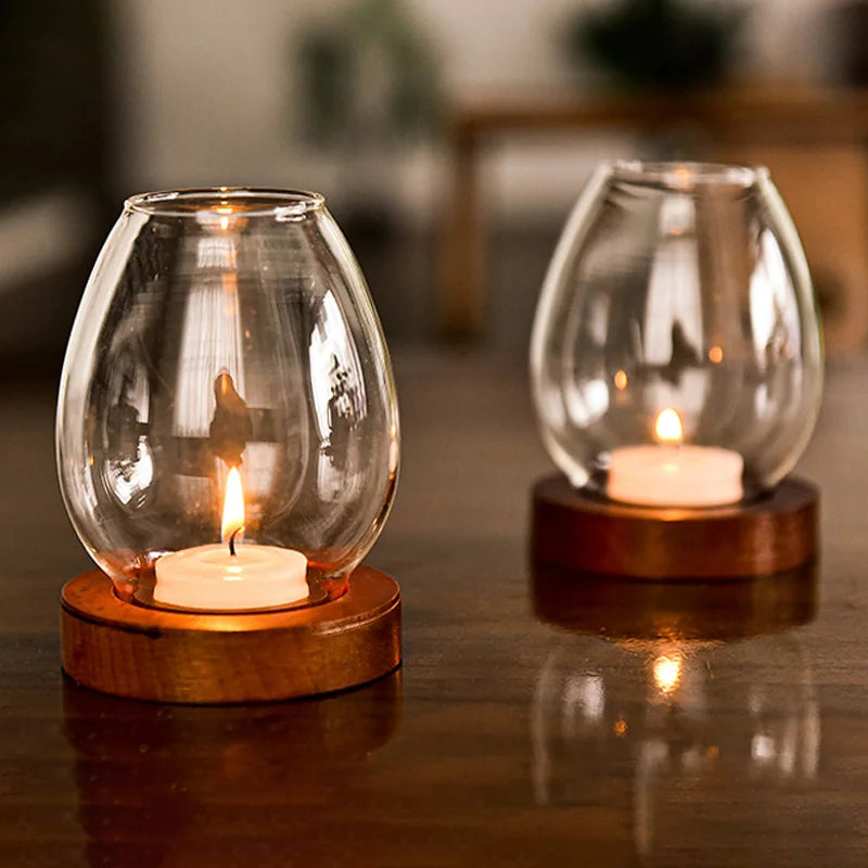 Transparent Glass Candle Holder Round Tealight Candlesticks Retro Oil Lamp Shape Romantic Wedding Party Dinner Table Decoration