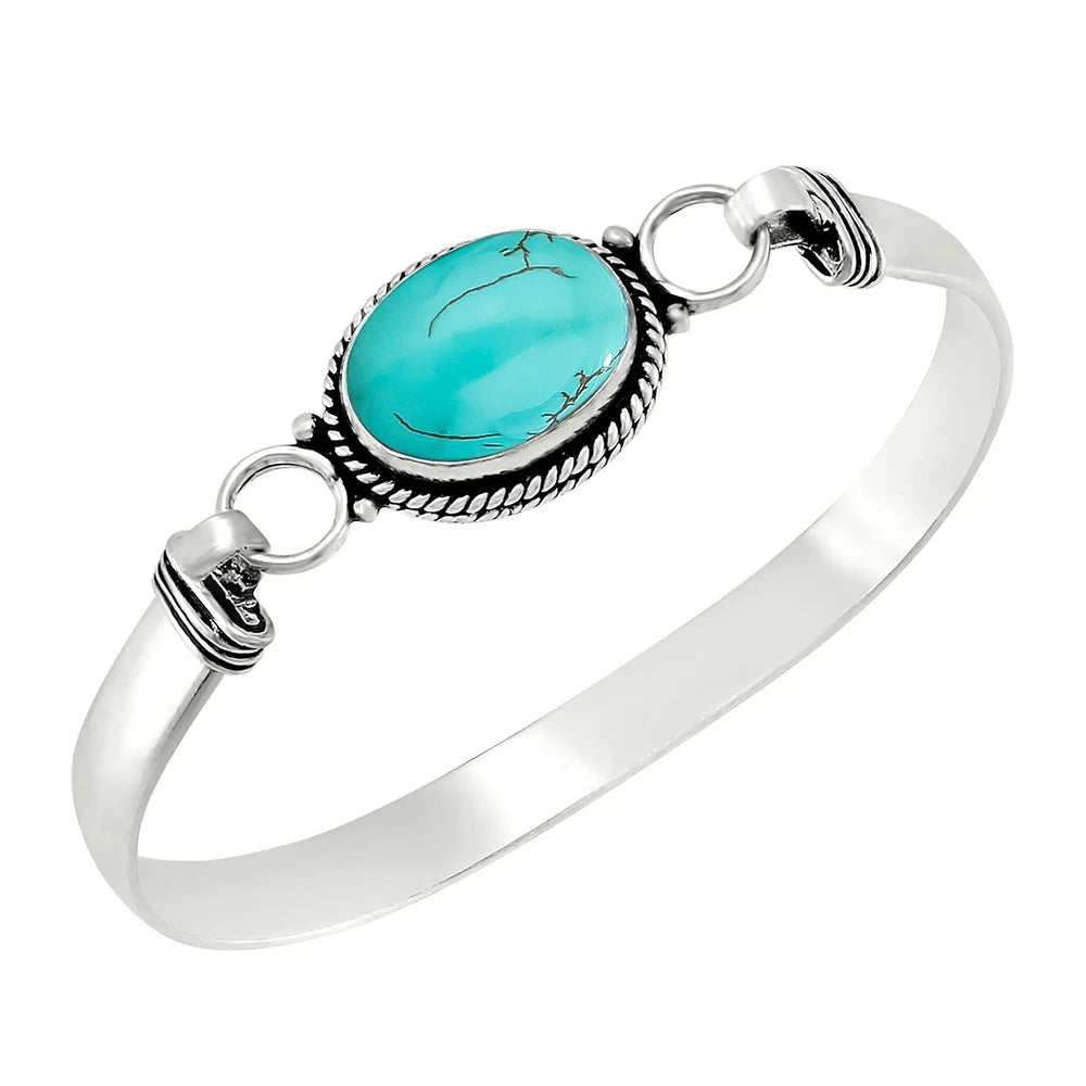 Vintage 925 Silver Natural Oval Moonstone Bangle Bracelets Handmade Birthstone Bangle Gifts Fine Jewelry for Women Men