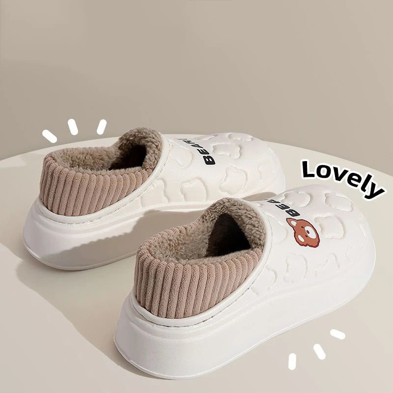Waterproof Cotton Slippers for Women Men Winter Outdoor Indoor Home Plush Warm Thick Sole Anti slip Cotton Shoes for Couple