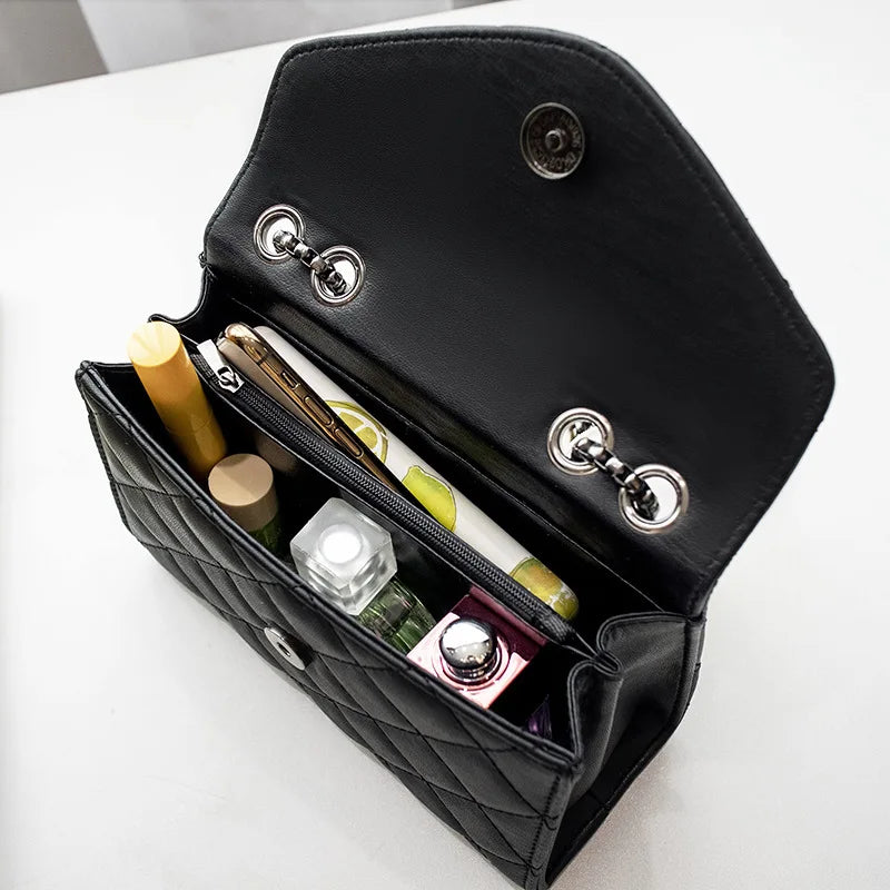 Black Luxury Handbags And Purse Women PU Leather Messenger Shoulder Bag Plaid Female Crossbody Bag Tassel Quilted Brand