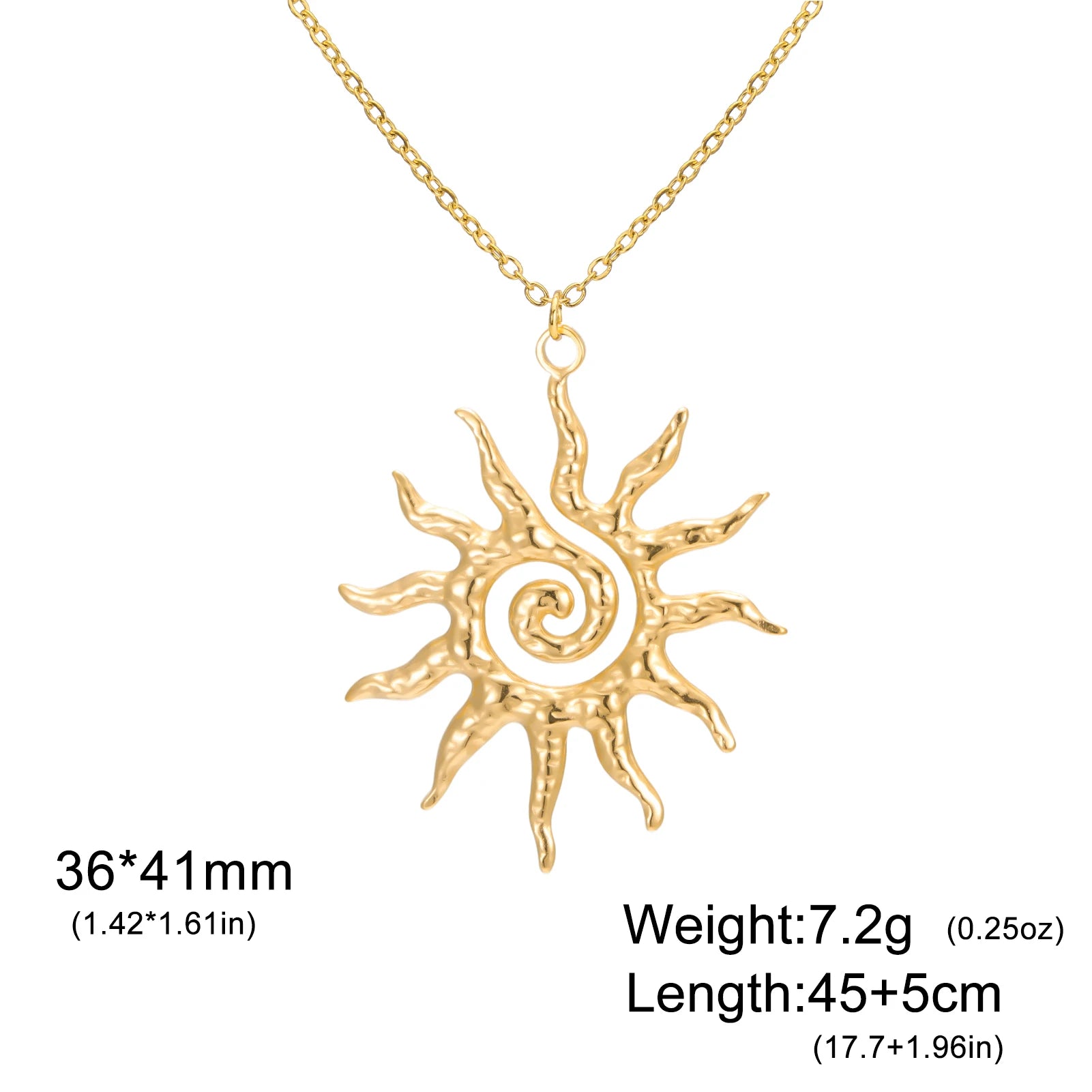 Teamer Sun Pattern Charms Pendant Necklace For Woman Men Amulet Protection Gold Color Stainless Steel Vintage Jewelry Gift New