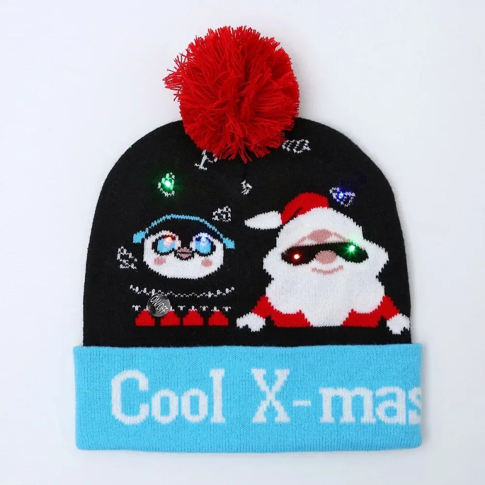LED Christmas Knitted Hat Light Up Xmas Beanie Cap Unisex Winter Beanie Sweater Hat with Colorful LEDs for Christmas New Yea