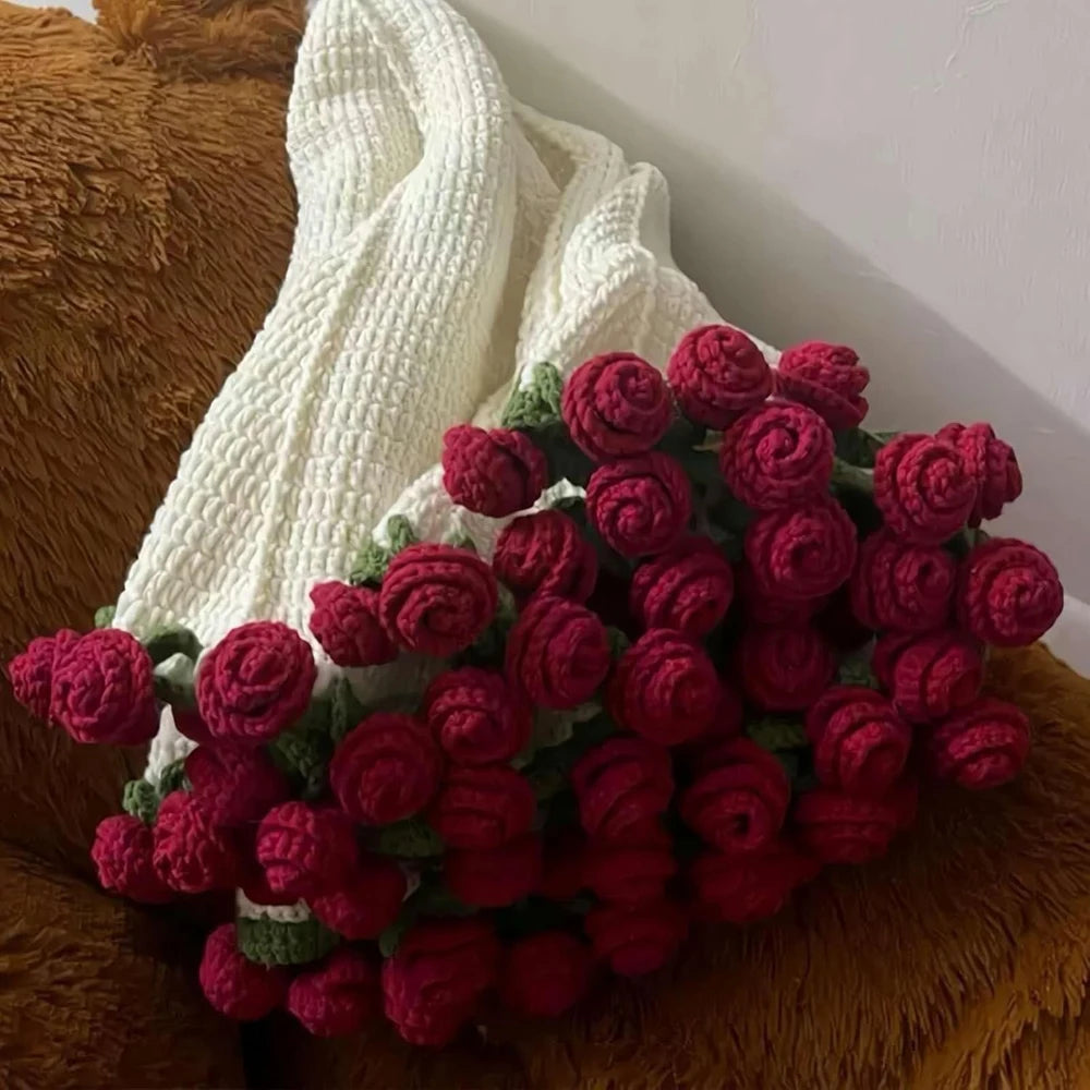 1pcs Finished Flower Bouquet Blanket Soft and Lightweight Knitted Throw Blankets for Birthday Wedding Valentine’s Day Home Decor