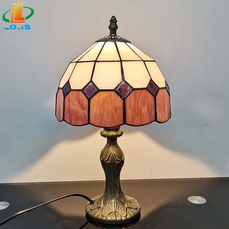 8" Nordic Orange Plaid Table Lamp Simple Modern Fashion Green Purple Earthy Yellow Study Reading Glass Lighting Girls Bedside