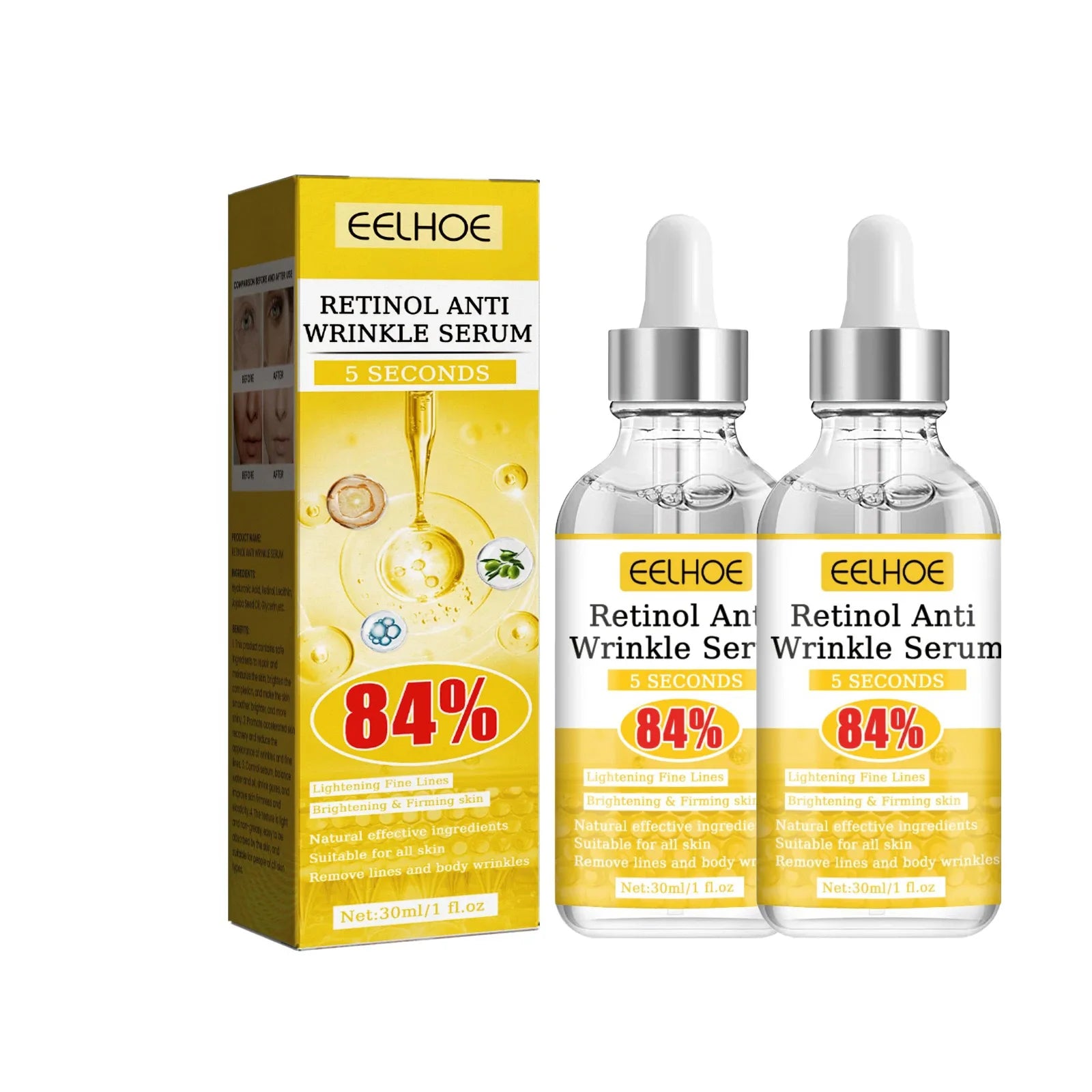 Retinol Anti-Wrinkle Serum Anti Aging Face Lifting Firming Fade Fine Lines Moisturizing Skin Care Hyaluronic Acid Facial Serum