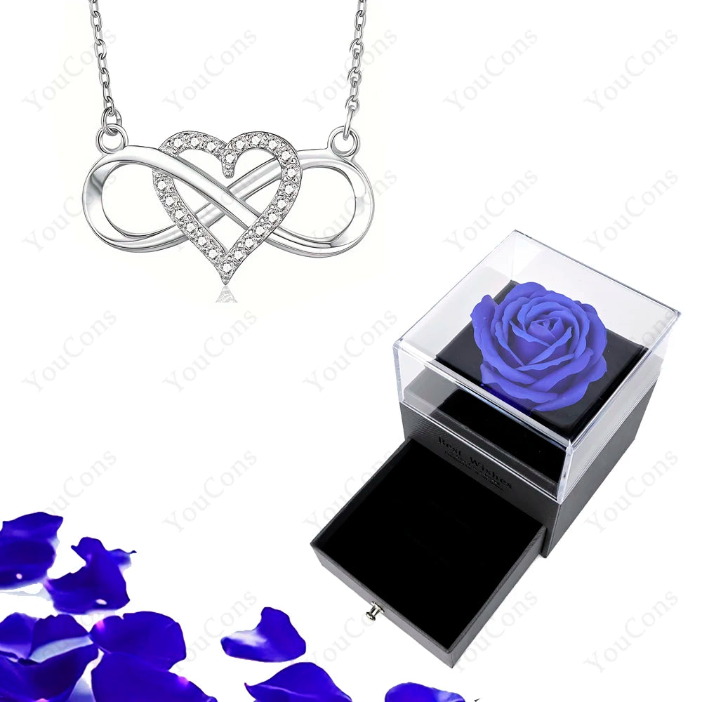 Luxury Heart Pendant Necklaces With Rose Gift Box For Women Christmas Valentine Girlfriend Romantic Trendy Wedding Jewelry
