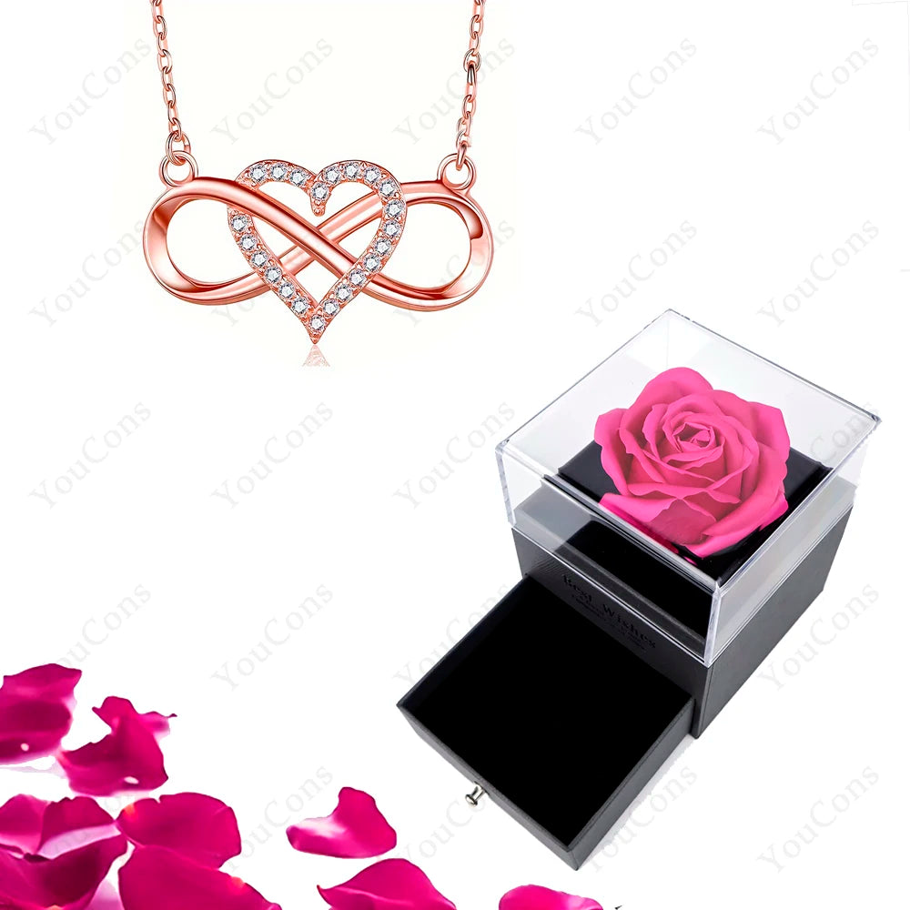 Luxury Heart Pendant Necklaces With Rose Gift Box For Women Christmas Valentine Girlfriend Romantic Trendy Wedding Jewelry