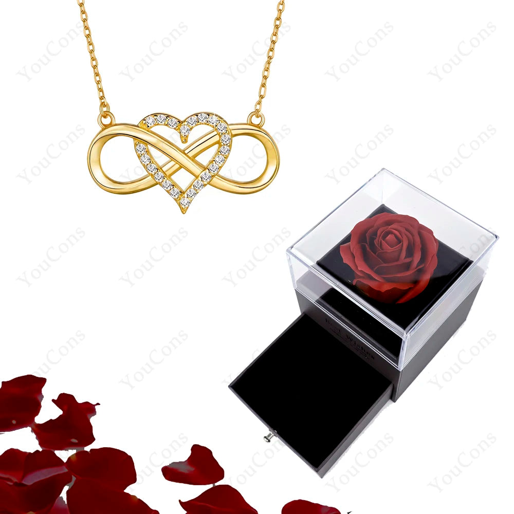 Luxury Heart Pendant Necklaces With Rose Gift Box For Women Christmas Valentine Girlfriend Romantic Trendy Wedding Jewelry