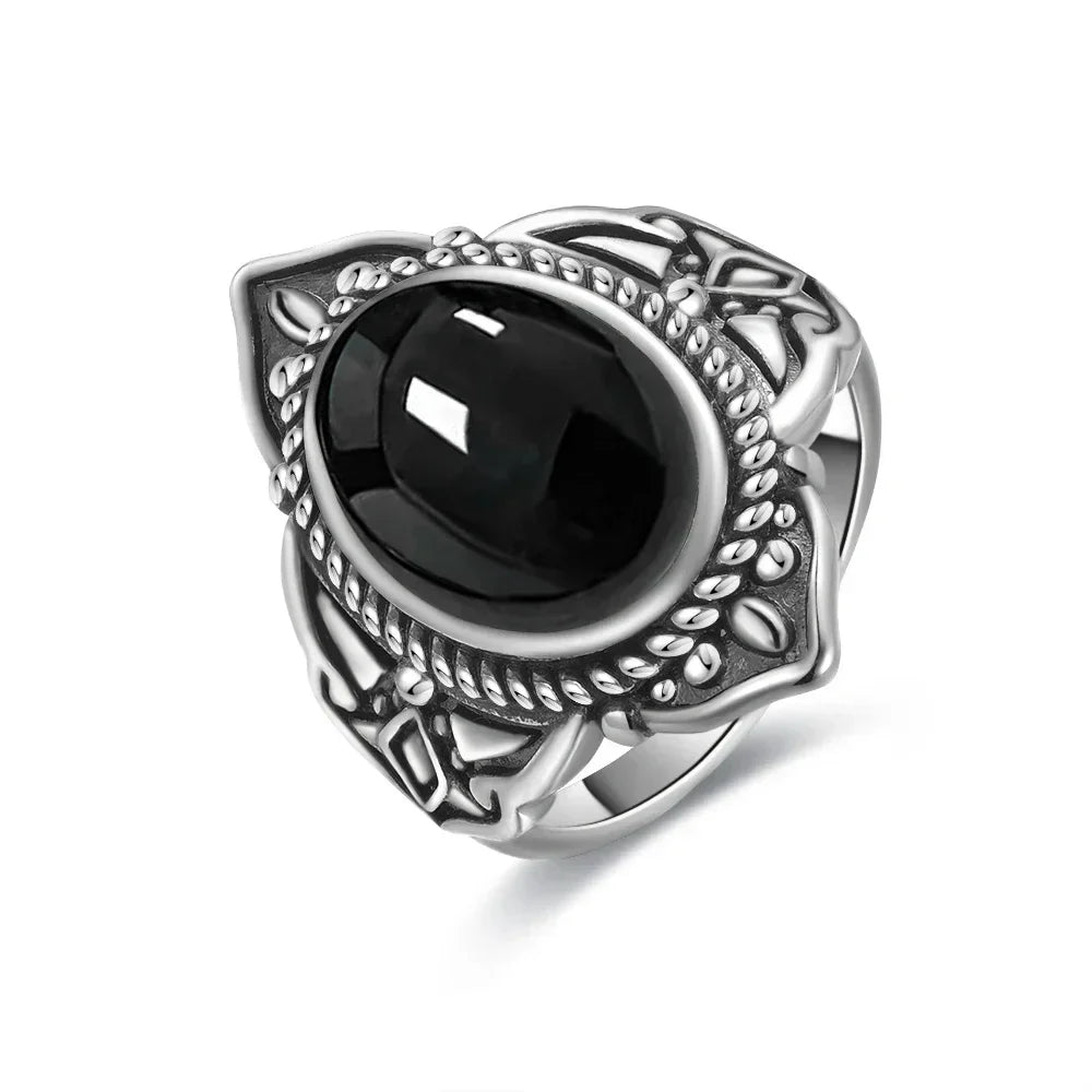 Vintage 925 Silver Ring Natural Black Onyx Ring Circular Denier Type Horse Eye Design Gift Fine Jewelry Black Ring For Men Women