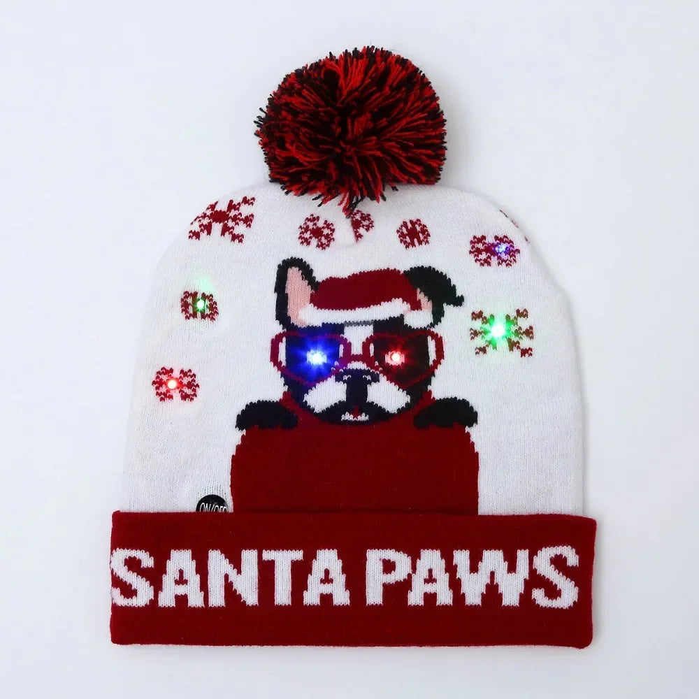 LED Christmas Knitted Hat Light Up Xmas Beanie Cap Unisex Winter Beanie Sweater Hat with Colorful LEDs for Christmas New Yea