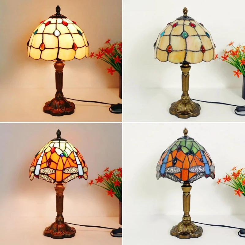 E27 Retro Baroque LED Table Lamps Mediterranean Vintage Stained Glass Bedroom Reading Cafe Bar Decor Desk Lights With EU/US Plug