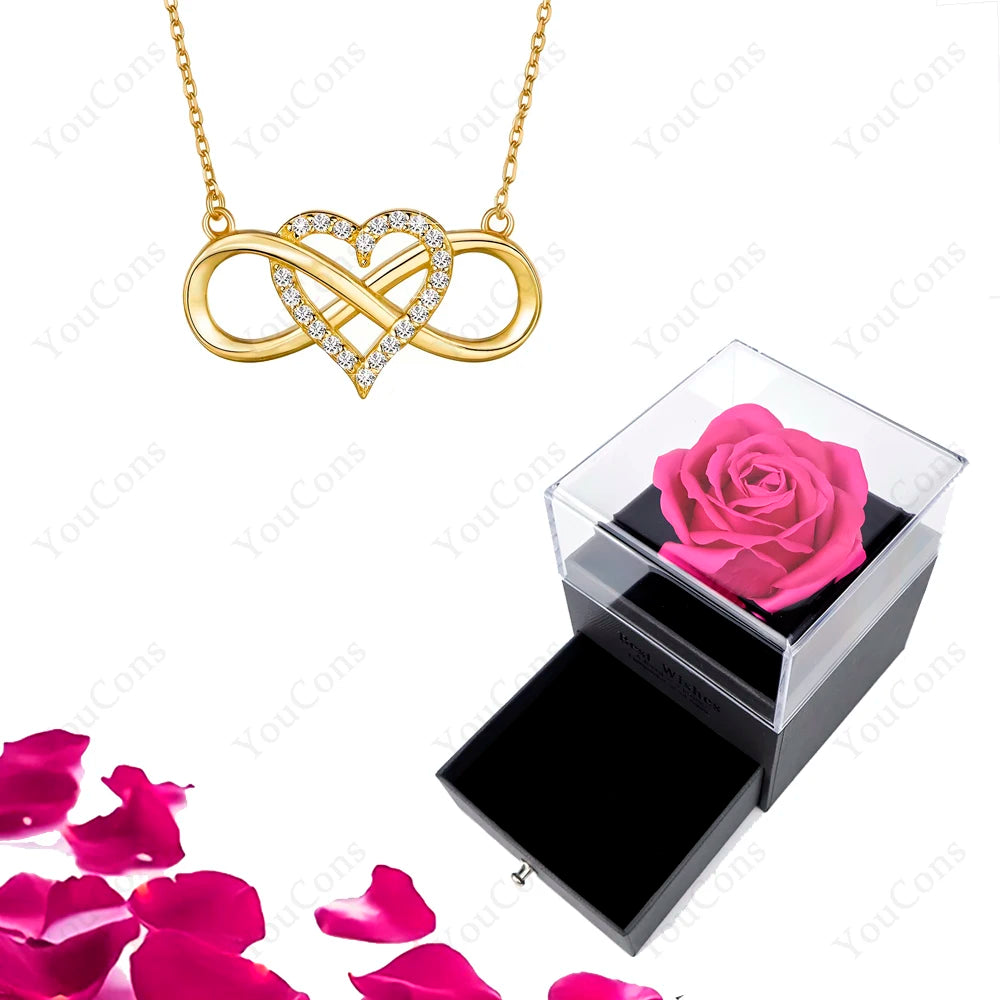 Luxury Heart Pendant Necklaces With Rose Gift Box For Women Christmas Valentine Girlfriend Romantic Trendy Wedding Jewelry