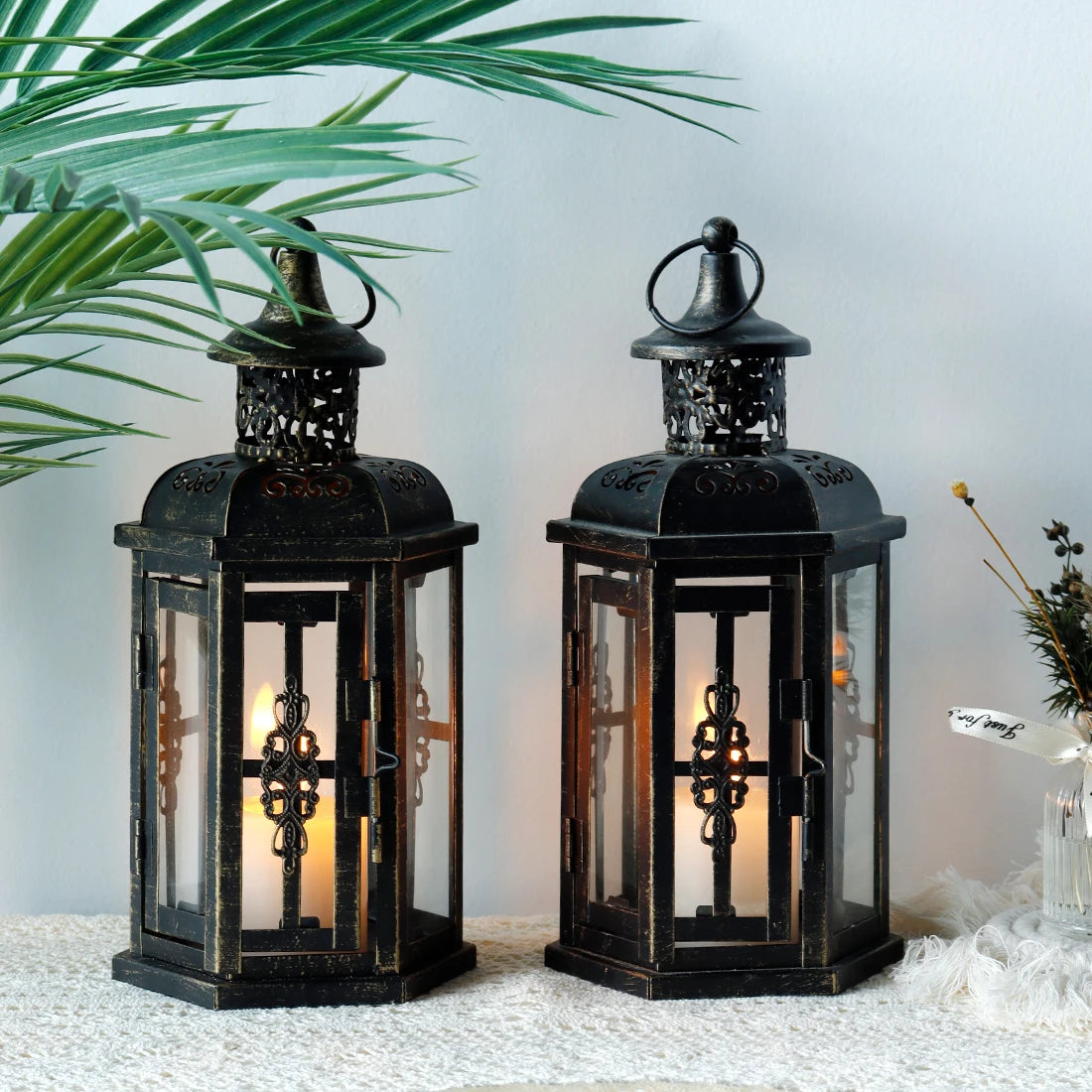 Vintage Nordic Candle Holder Lanterns Candles Aesthetic Hanging Lantern Iron Lantern Black Home Decor Wedding Room Decoration