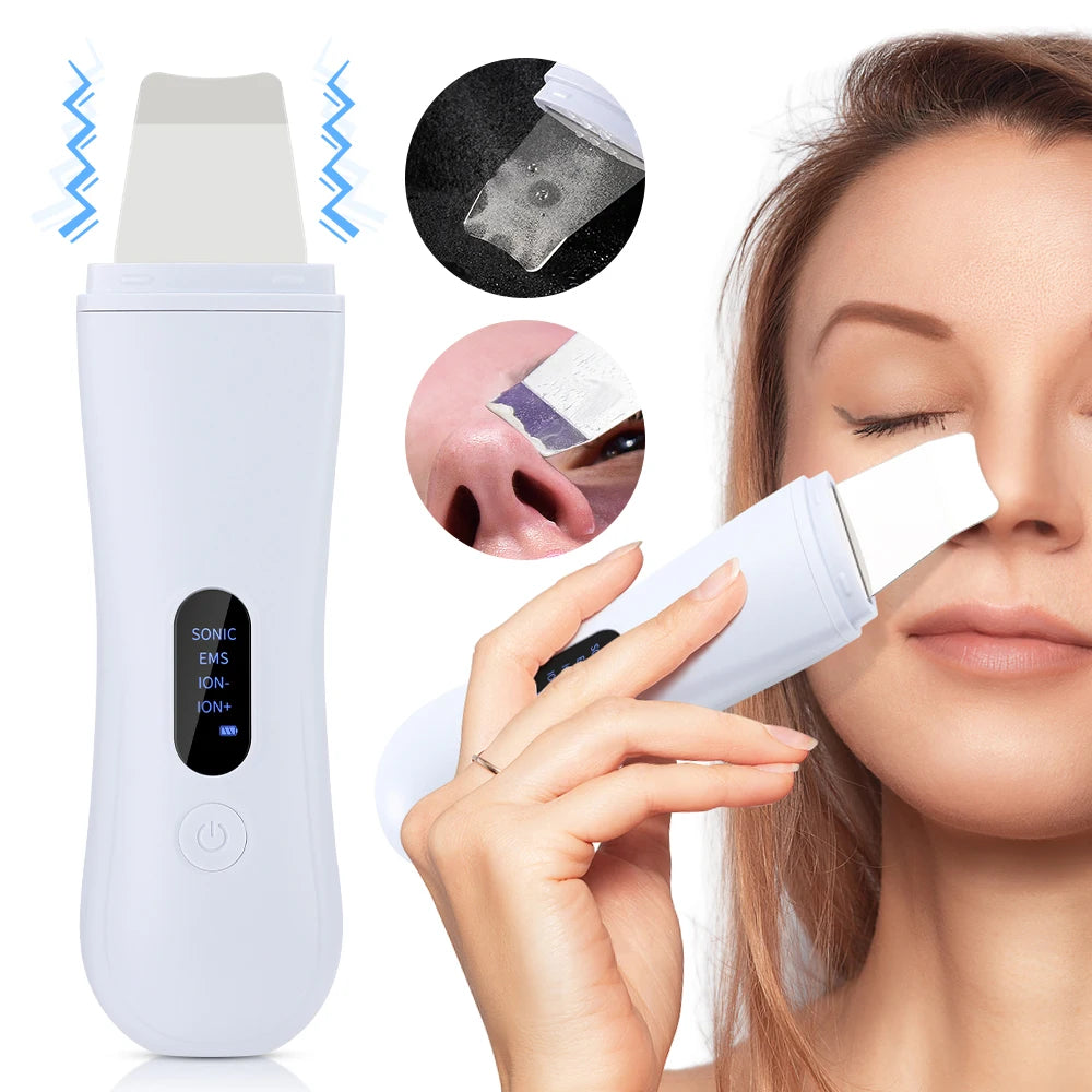 Ultrasonic Skin Scrubber Skin Spatula Ion Deep Face Cleaning 4 Modes Facial Lifting Ultrasonic Cleaner Peeling Skin Care Device