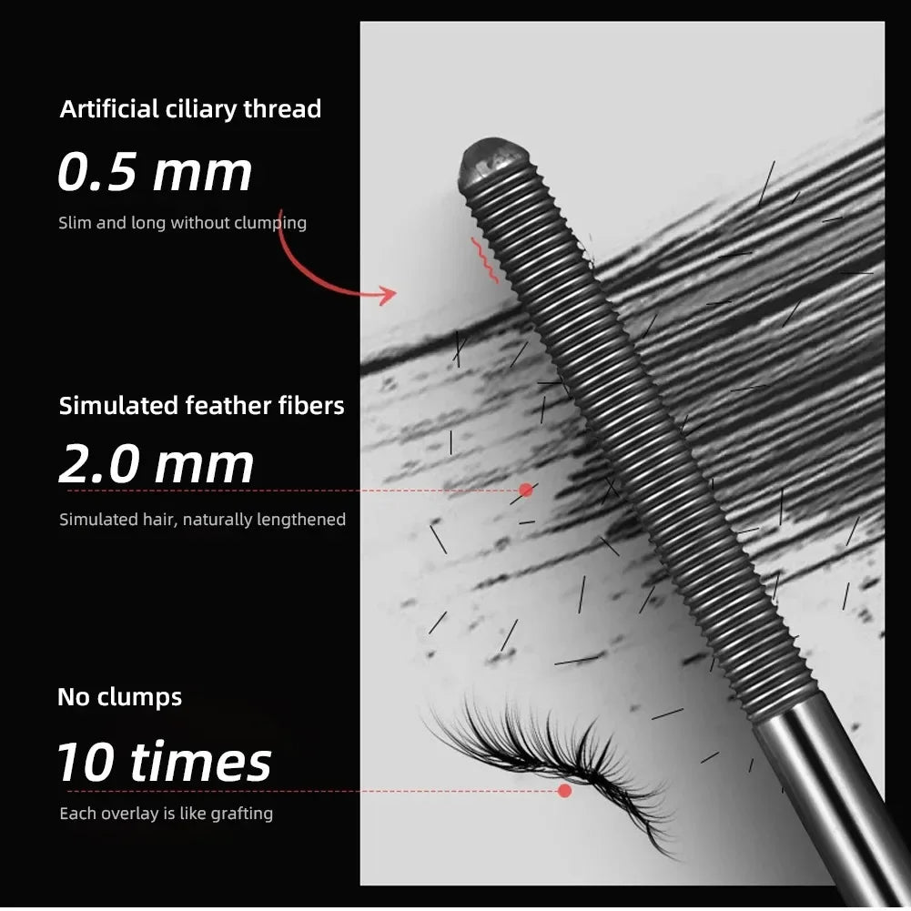 Waterproof Metallic Tube Mascara Black Silk Fiber Long Curling Non-Clumping Eyelash Extensions Spiral Makeup for Eyes