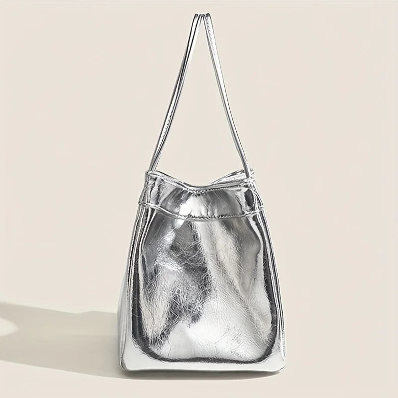 Sparkling Silver Mini Fashion Drawstring Bucket Bag, PU Sparkling Handbag, Women's Fashion Handbag and Wallet