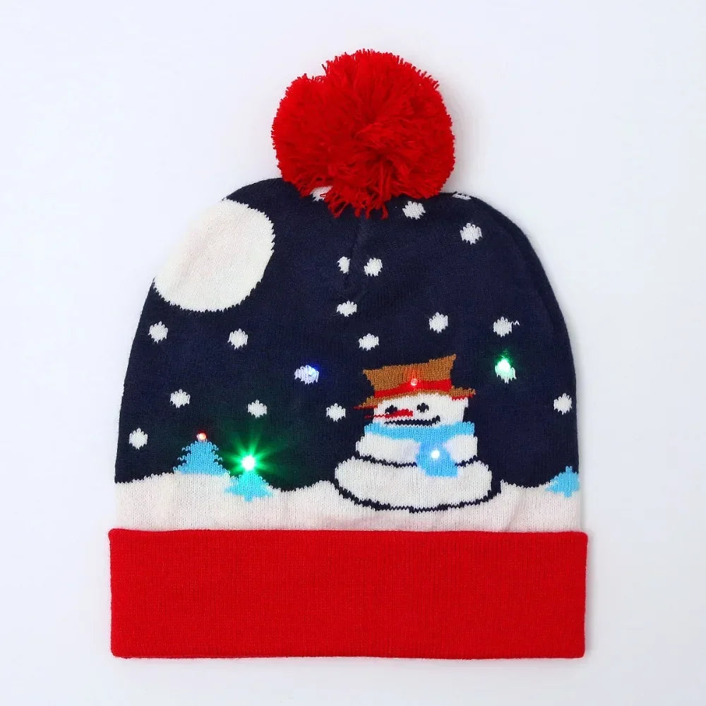 LED Christmas Knitted Hat Light Up Xmas Beanie Cap Unisex Winter Beanie Sweater Hat with Colorful LEDs for Christmas New Yea