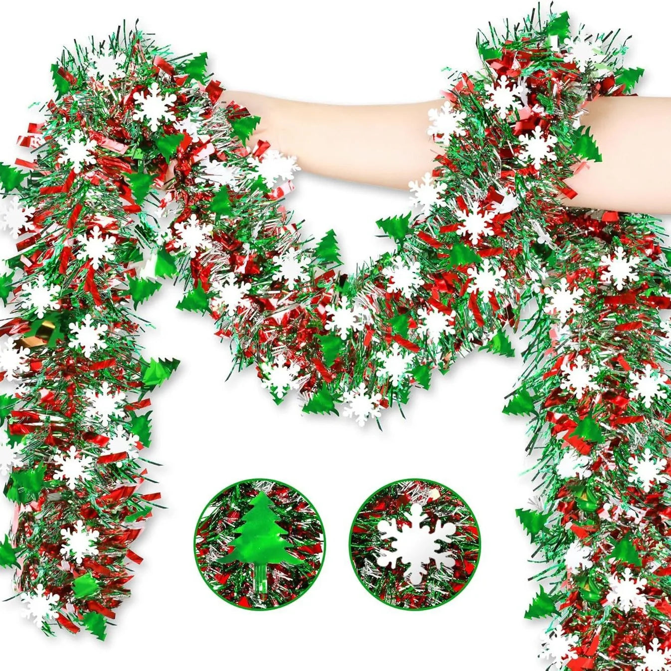 2M Christmas Snowflake Tinsel Garland Xmas Tree Decoration Christmas Metallic Twist Garland Ceiling Hanging New Year Party Decor