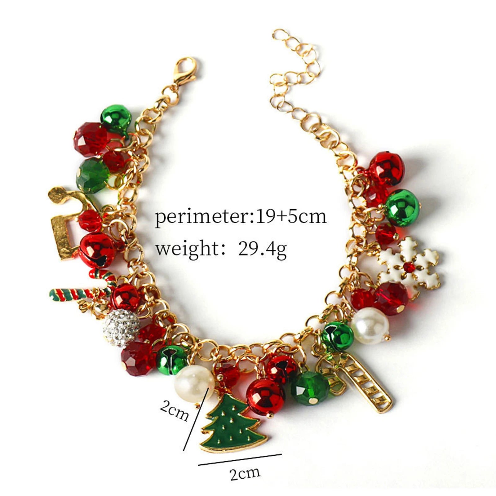 Christmas Bracelet Multi-Colored Rhinestone Bracelet Jingle Bell Beaded Bracelets for Women Christmas Party Jewelry Gift