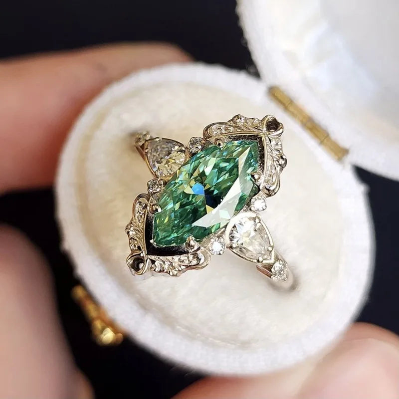 European and American new fashionable retro green horse eye zircon inlaid luxury personalized women's ring