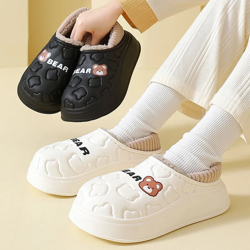 Waterproof Cotton Slippers for Women Men Winter Outdoor Indoor Home Plush Warm Thick Sole Anti slip Cotton Shoes for Couple