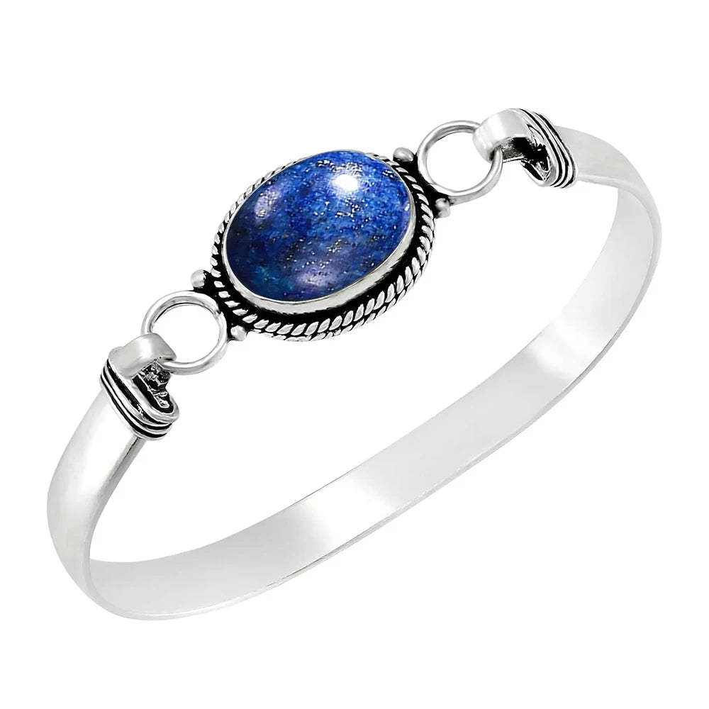 Vintage 925 Silver Natural Oval Moonstone Bangle Bracelets Handmade Birthstone Bangle Gifts Fine Jewelry for Women Men