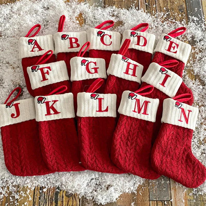 Christmas Socks Knitting Snowflake Letter Stocking Christmas Decoration For Home 2024 Xmas Tree Ornament Gift Navidad Natal 2025