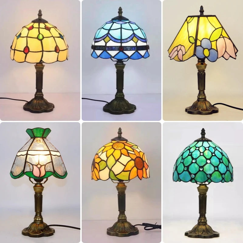 E27 Retro Baroque LED Table Lamps Mediterranean Vintage Stained Glass Bedroom Reading Cafe Bar Decor Desk Lights With EU/US Plug
