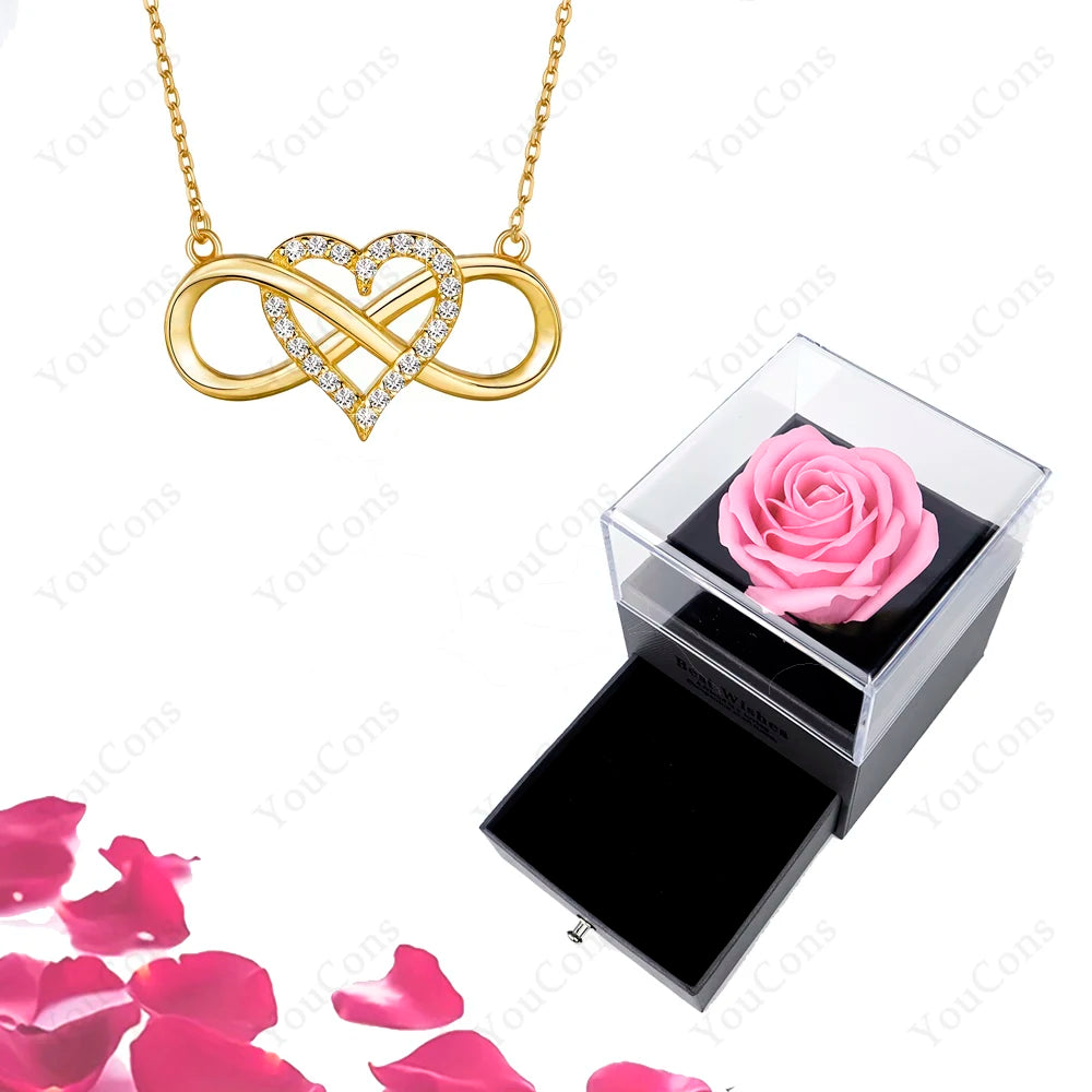 Luxury Heart Pendant Necklaces With Rose Gift Box For Women Christmas Valentine Girlfriend Romantic Trendy Wedding Jewelry